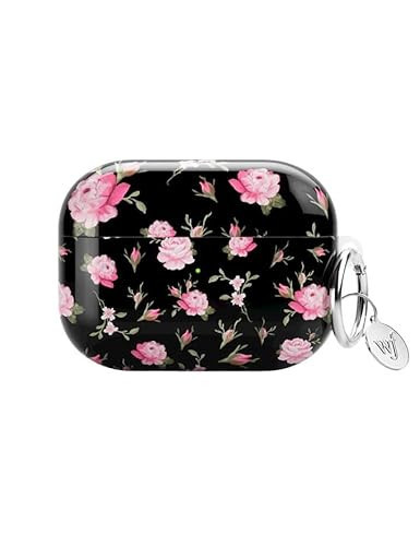 Wildflower Cases - Black & Pink Floral AirPods Pro Case, Compatible with Apple Airpods Pro Only, Trendy, Coquette, Pink Flowers - Protective Cover, Keychain, Women Owned Small Business | Amazon (US)