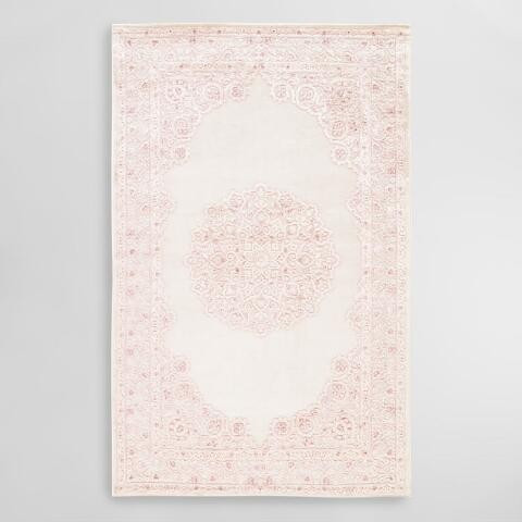 Pale Pink And White Medallion Hasna Area Rug | World Market