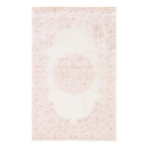 Pale Pink And White Medallion Hasna Area Rug | World Market