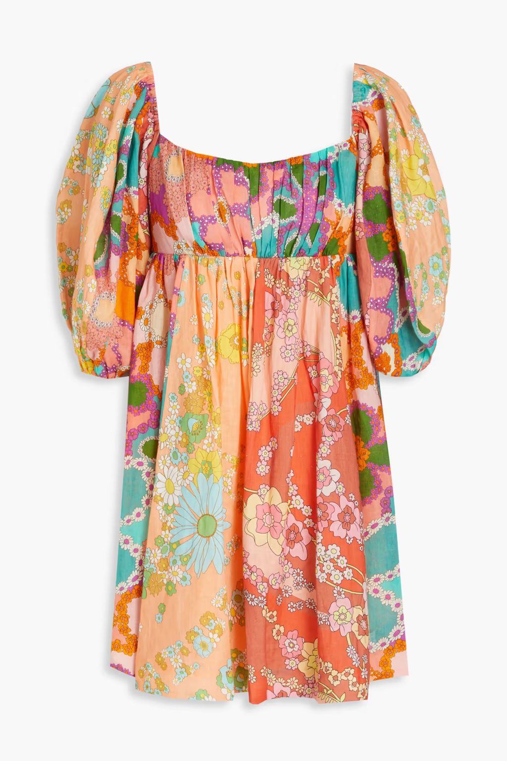 Gathered floral-print cotton-mousseline mini dress | The Outnet (US and CA)