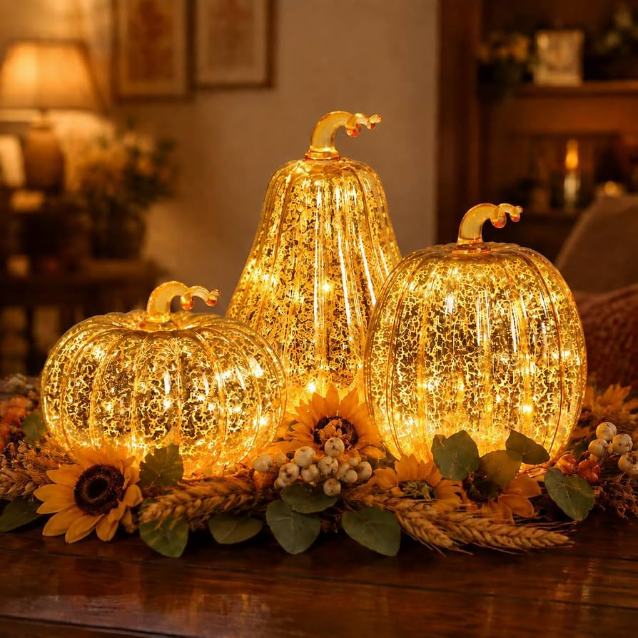 Bdor Mercury Glass Pumpkin Light, Fall Harvest Thanksgiving Halloween Decor | Amazon (US)