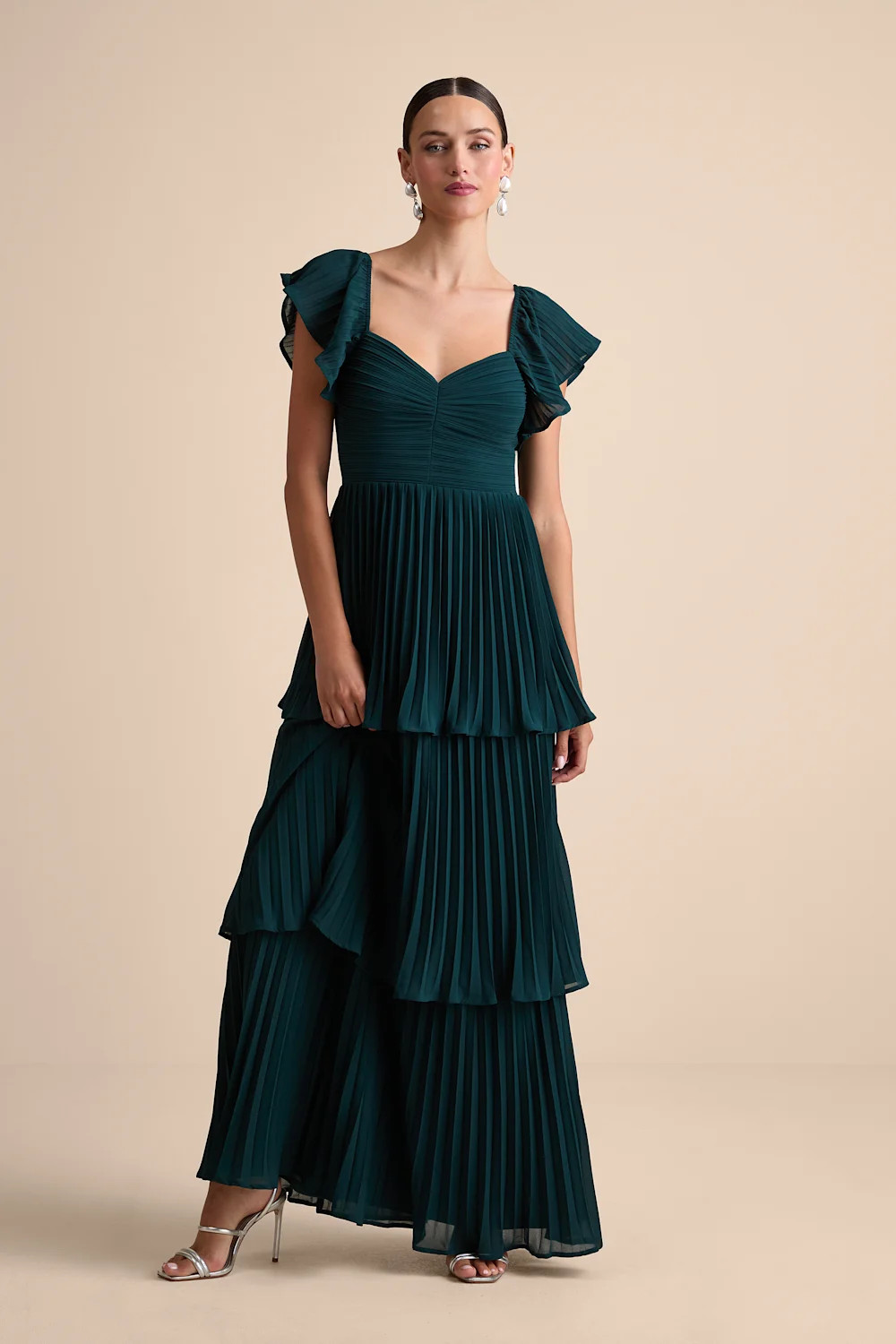 Notorious Charm Emerald Pleated Flutter Sleeve Maxi Dress | Lulus