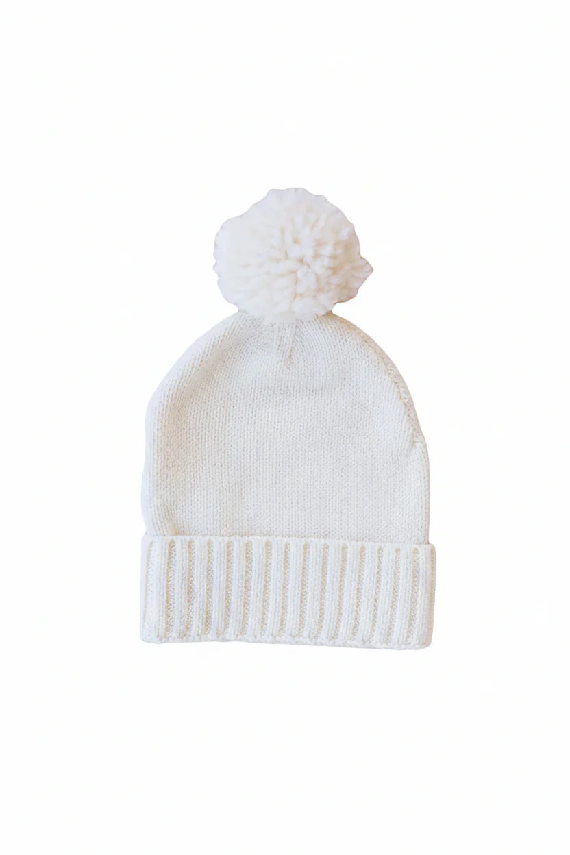 Knit Baby Pom Pom Beanie | Ivory | Caden Lane