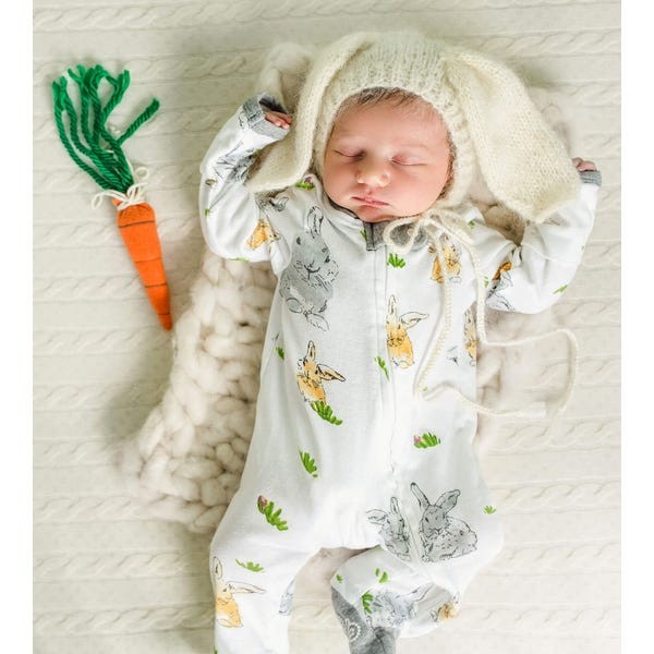 Bunny Trail Organic Cotton Zip Front Loose Fit Footed Sleep & Play | Burts Bees Baby