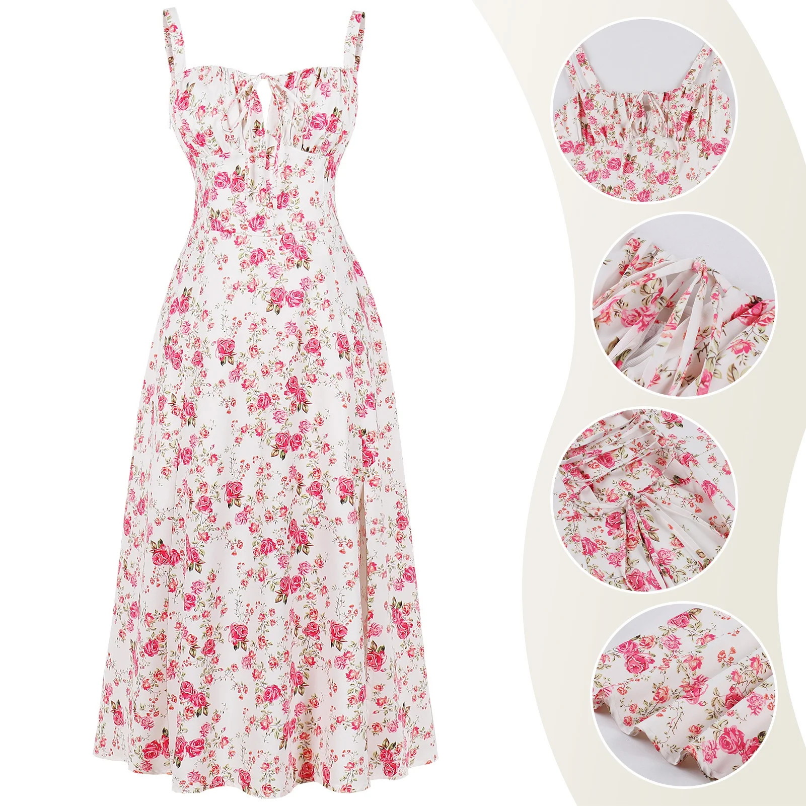 IBTOM CASTLE Women Floral Corset Dress Sleeveless Square Neck Spaghetti Straps Dress Boho Holiday... | Walmart (US)