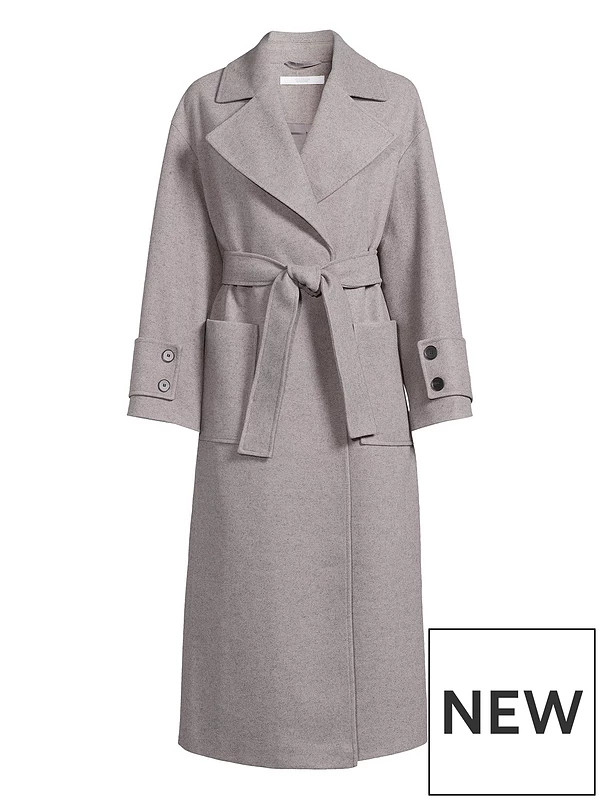Michelle Keegan Premium Wool Blend Belted Relaxed Tab Cuff Coat - Grey | Very (UK)