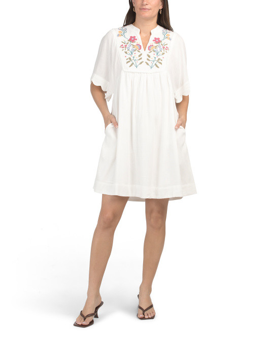 Linen Blend Needlepoint Embroidered Mini Dress | Marshalls