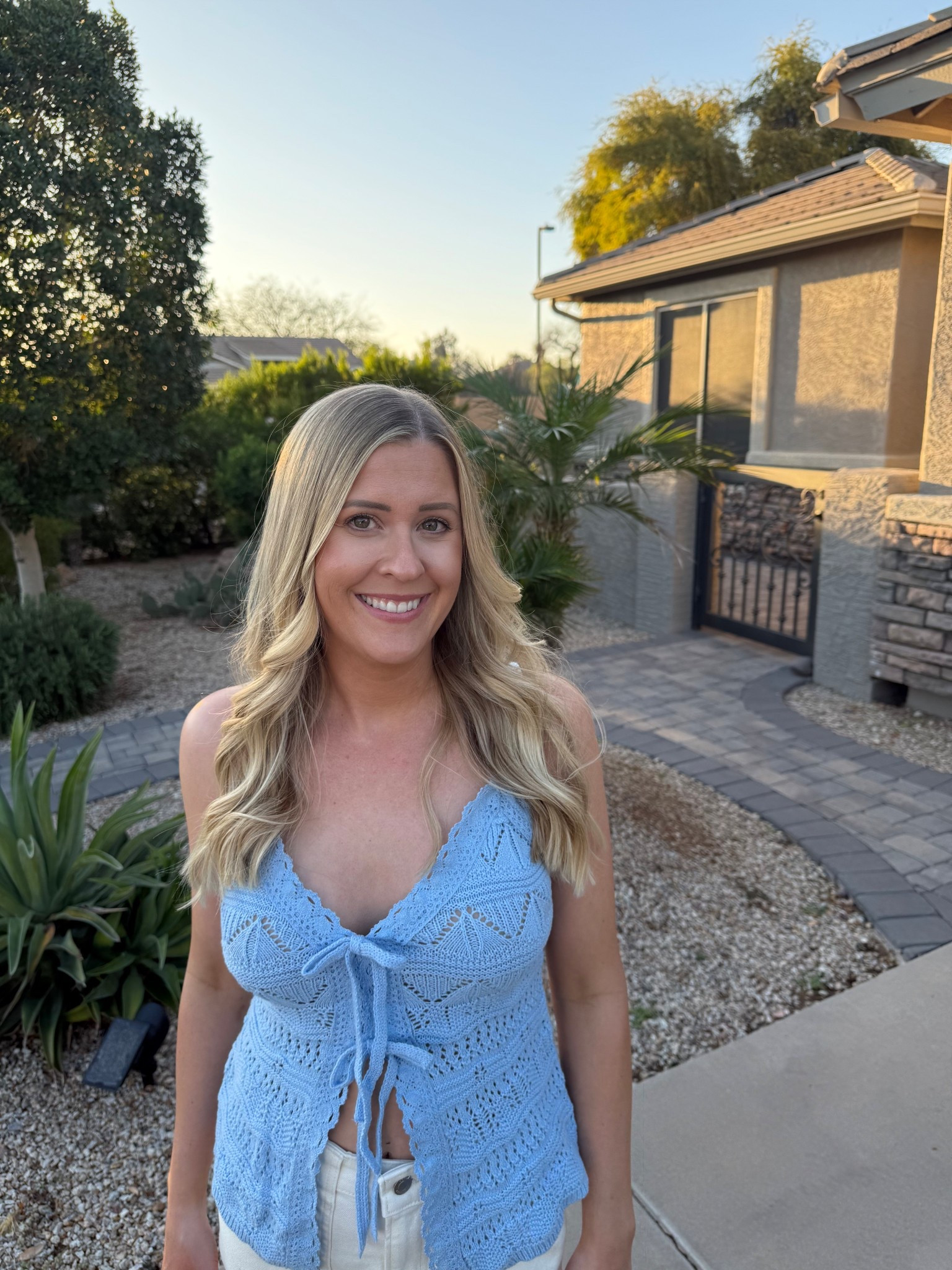 Obsessed with this baby blue knit cami from Walmart!!! The details are so beautiful and I love the ties in the front! Under $20 and wearing size small.

#walmartfashion #walmartfind

#LTKootd #LTKmomlife