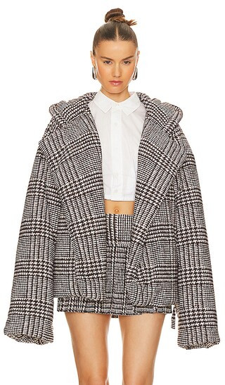 Hooded Sleeping Bag Jacket in Chocolate Glenn Plaid Tweed | Revolve Clothing (Global)