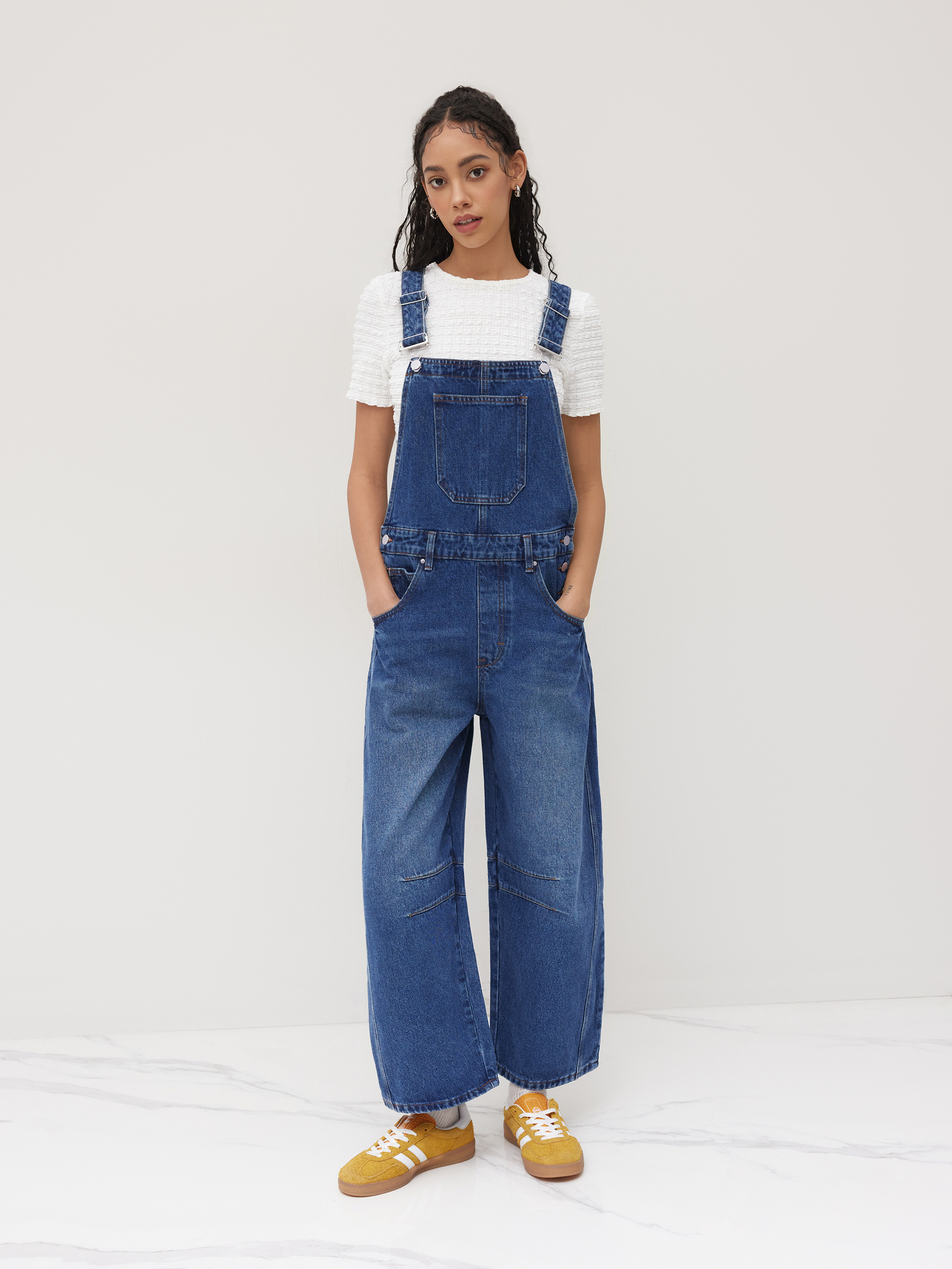 City Chic Denim Denim Solid Buckle Pocket Barrel-leg Jumpsuit For School Holiday | Cider