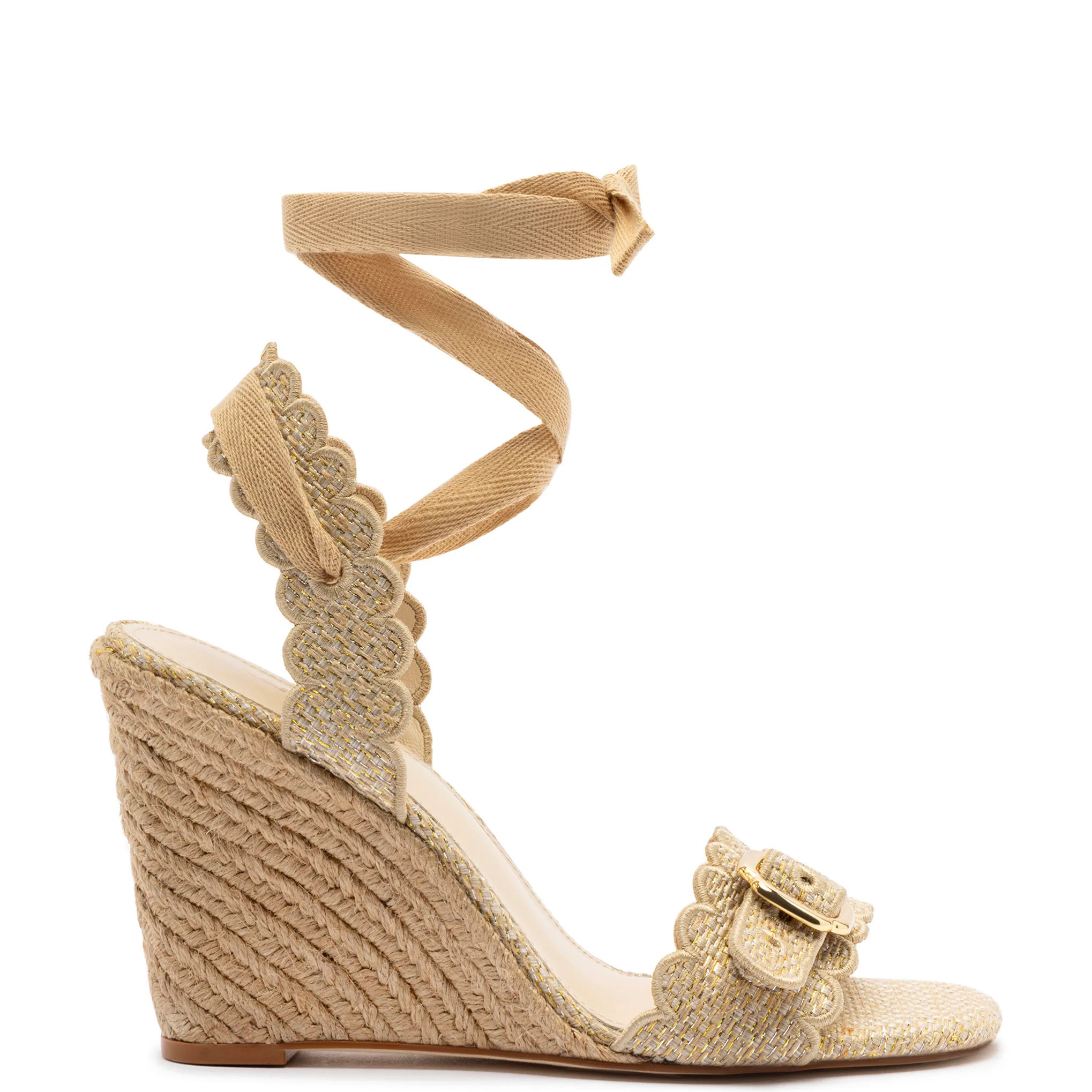 Poppy Wedge In Gold Metallic Raffia | Larroude