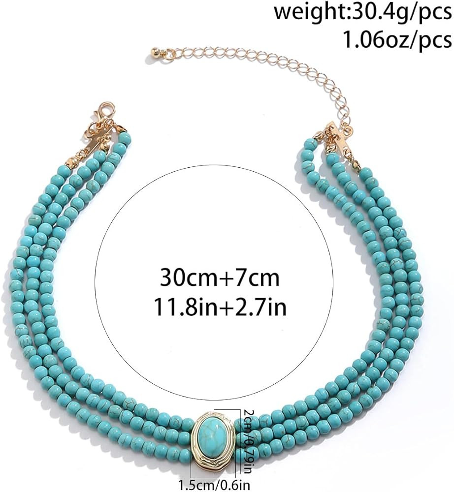 Turquoise Beaded Necklace - Dainty Layered Chain Gemstone Choker - Trendy Jewelry Gift for Women ... | Amazon (US)