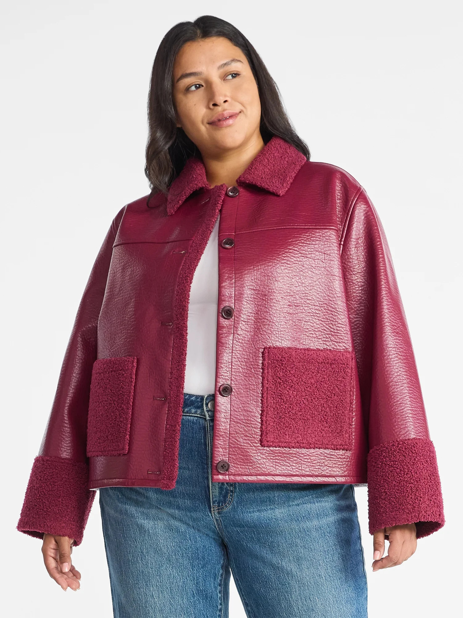 Terra & Sky Women's Plus Faux Shearling Jacket with Long Sleeves, Sizes 0X-5X | Walmart (US)