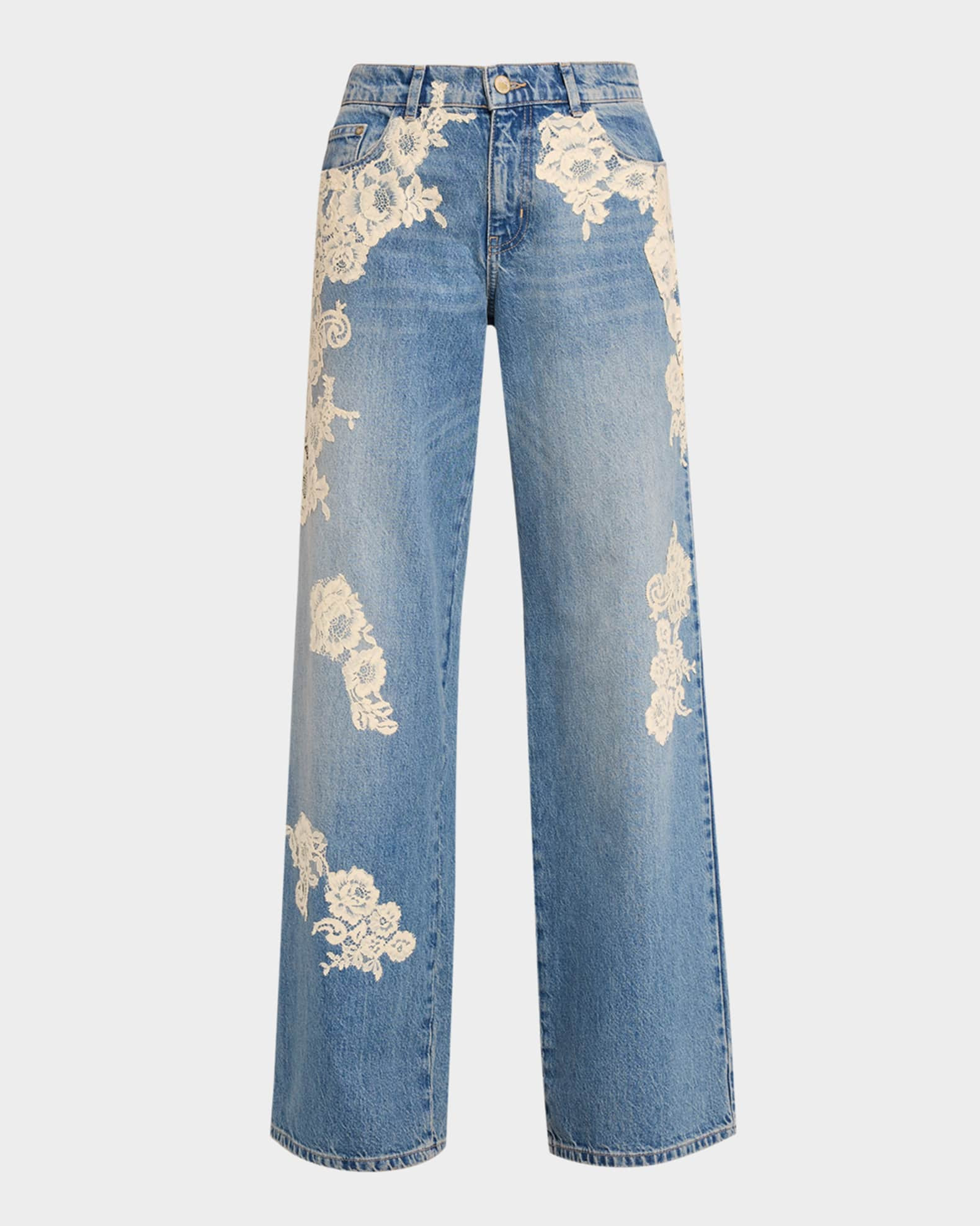 Bambie Lace Applique Jeans | Neiman Marcus