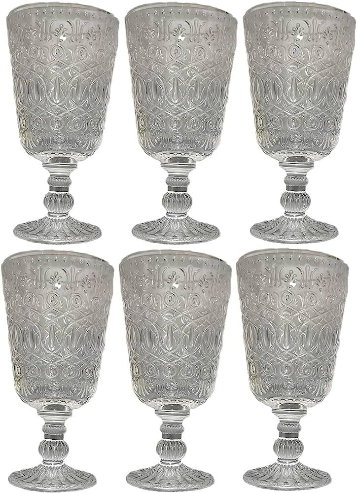 Taganov Clear Goblet Wine Glasses set of 6 Vintage Style Pressed Water Drinking Glass Goblet 10 O... | Amazon (US)