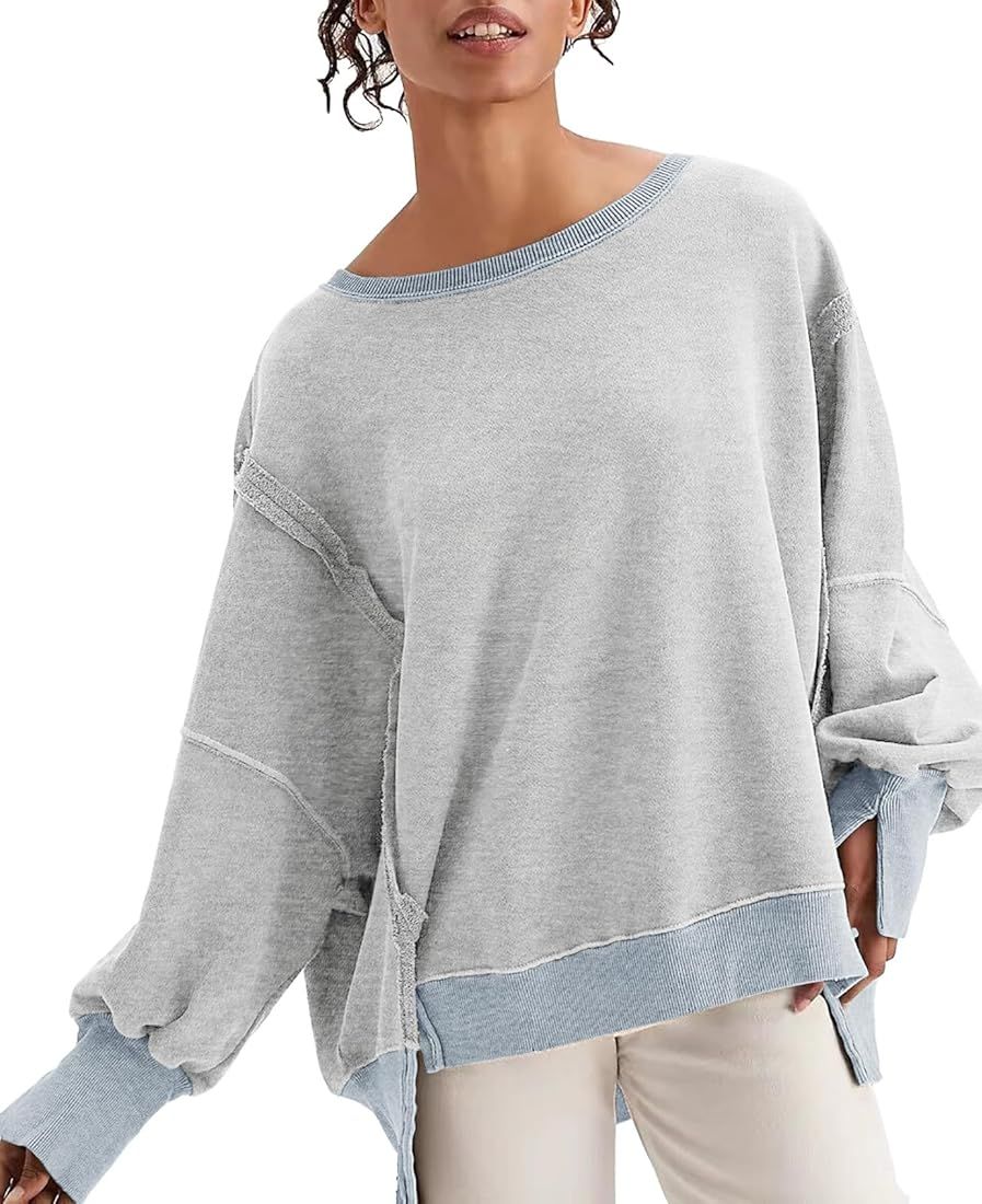 Womens Oversized Sweatshirts Crew Neck Long Sleeve Hoodies Casual Slit Sloucthy 2023 Trendy Pullo... | Amazon (US)