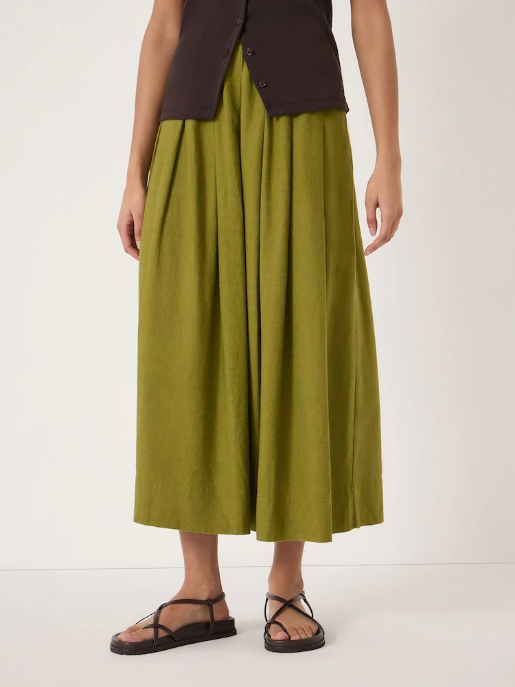 Buy Hush Green Ivy Pleated Linen Blend Midi Skirt from Next USA | Next US