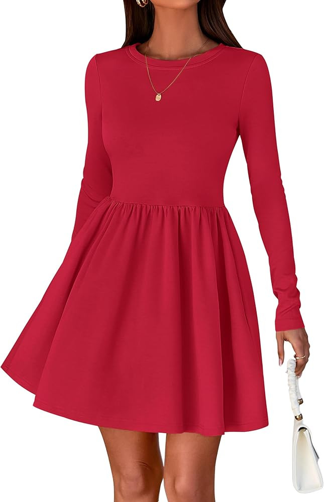 PRETTYGARDEN Women's Long Sleeve Mini Dresses 2025 Fall Casual Crewneck Pleated A Line Party Cock... | Amazon (US)