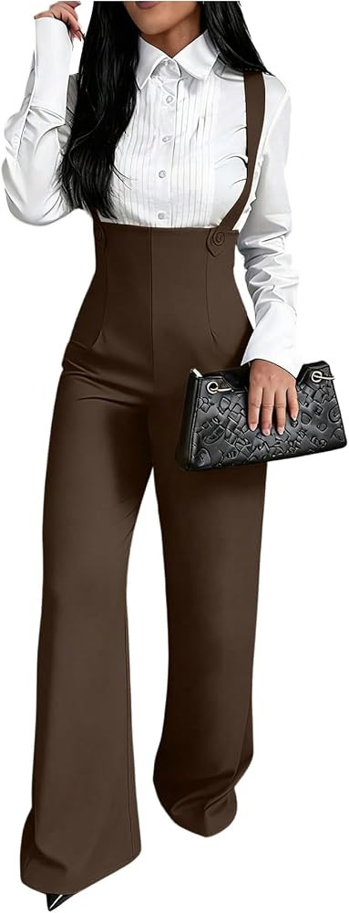 Floerns Women's Sleeveless Jumpsuit Wide Leg Suspender Pants Overalls with Pockets | Amazon (US)