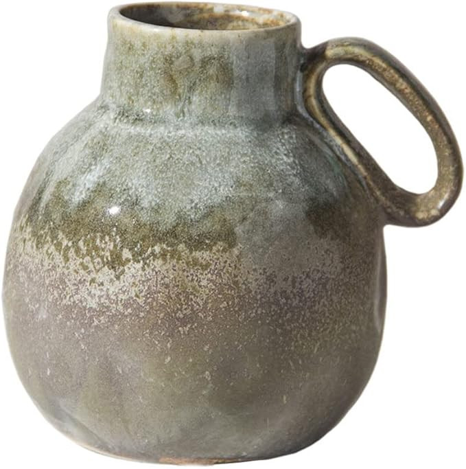 YARDWE Ceramic Flower Vase Rustic Farmhouse Flower Arrangement Pot Vintage Water Pitcher with Han... | Amazon (US)