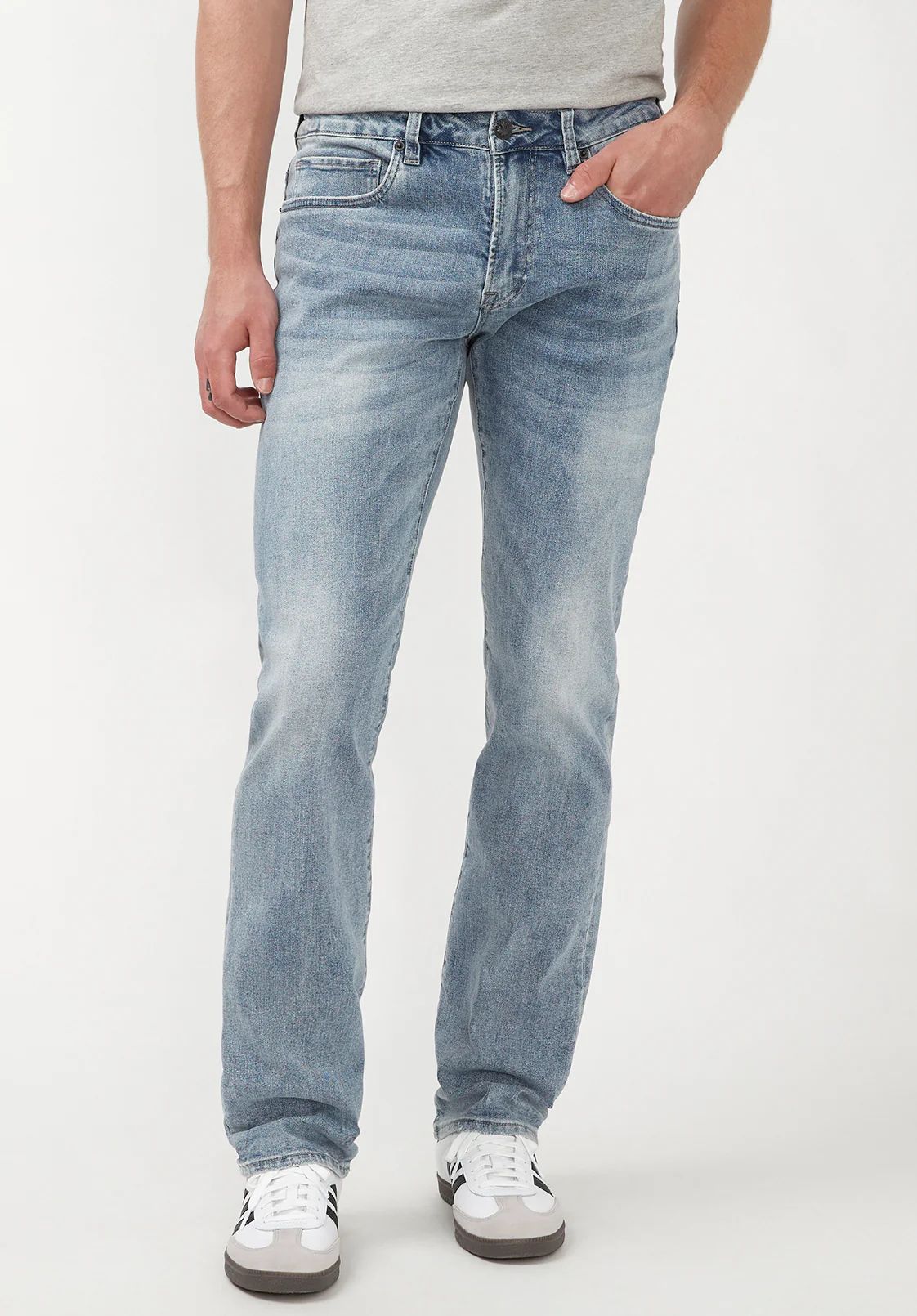 Straight Six Men's Jeans in Whiskered and Contrasted Blue - BM22634 | Buffalo David Bitton