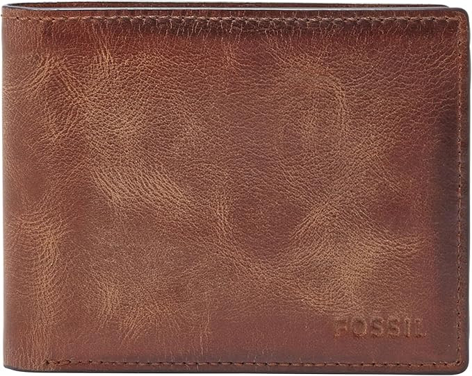 Fossil Men's Wallet, Derrick Leather RFID-Blocking Wallet, Bifold with Flip ID, Brown | Amazon (US)