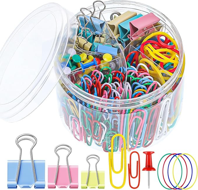 350Pcs Paper Clips Assorted Sizes, Colored Office Clips Set Paperclips Paper Clamps Rubber Bands ... | Amazon (UK)