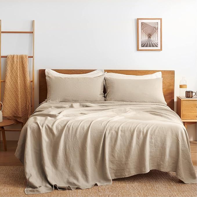 Bedsure Linen Sheets Set Queen Size - 100% Linen Bed Sheets Deep Pocket Sheets, Breathable Beddin... | Amazon (US)