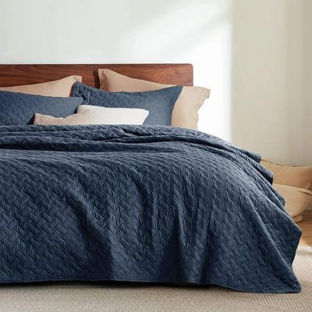 BEDSURE King Size Quilt Set - Lightweight Summer Quilt King - Navy Bedspreads King Size- Bedding Cov | Walmart (US)