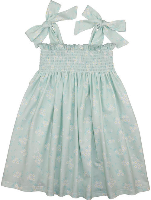 Mint Floral Print Smocked Shoulder Tie Sun Dress | Cecil and Lou