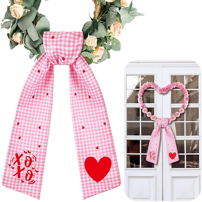 VitalCozy Valentine Wreath Sash for Front Door Wreath Satin Sash for Embroidery Monogram Garland ... | Amazon (US)