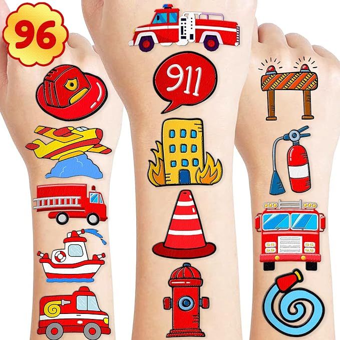 Firefighter Temporary Tattoos Themed Birthday Party Decorations Favors Supplies 96 PCS 8 Sheets C... | Amazon (US)