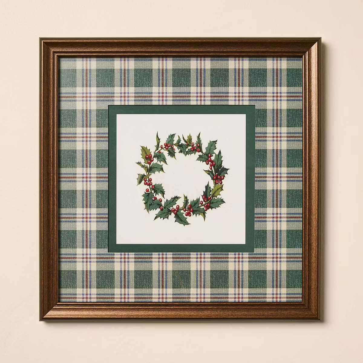 12"x12" Vintage Green Plaid Matte Wreath Framed Wall Art - Hearth & Hand™ with Magnolia | Target