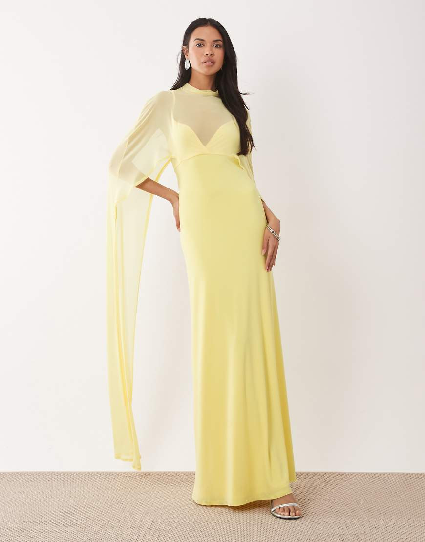ASOS DESIGN exaggerated cape maxi dress in lemon-Yellow | ASOS (Global)