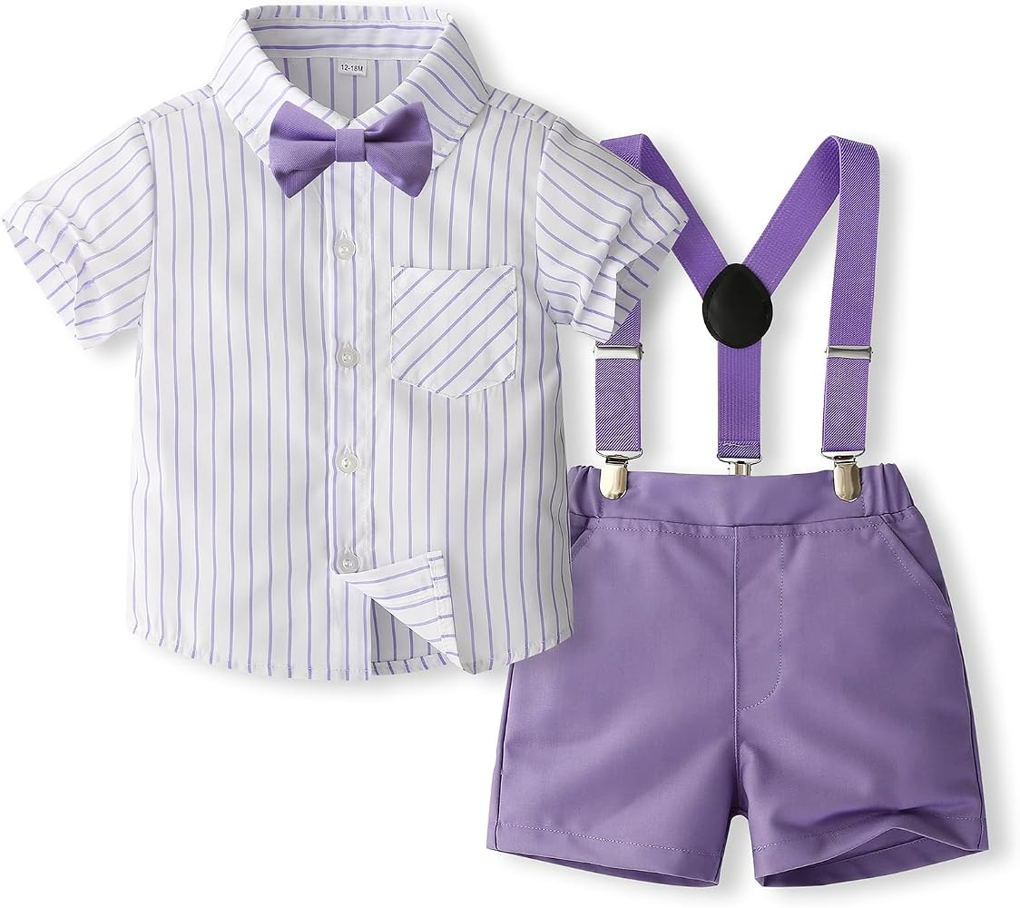 Toddler Baby Boy Gentleman Outfit Button Down Shirt with Suspender Shorts Summmer Formal Clothes | Amazon (US)