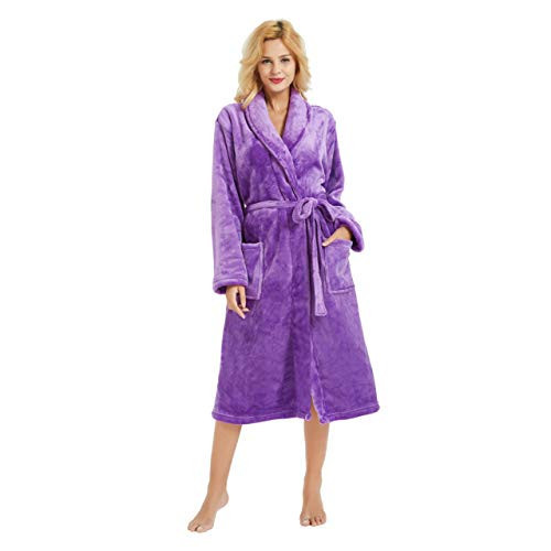 HEARTNICE Womens Fleece Robes, Soft Plush Long Bathrobe, Thick Kimono Robes for Womens, Warm House Coat (Violet, S/M) | Amazon (US)