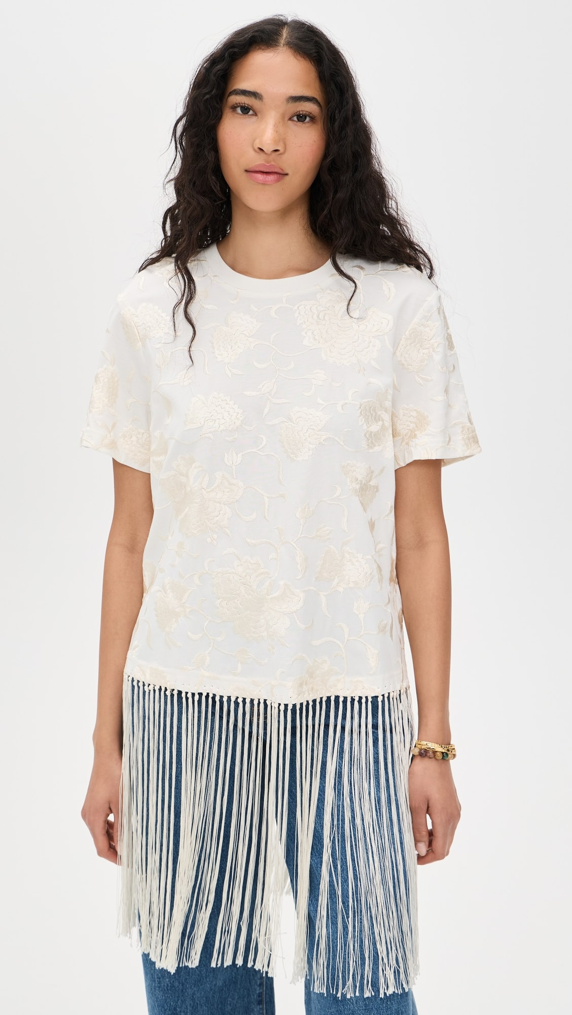 Rafina Eyelet Embellished T-Shirt with Fringe | Shopbop