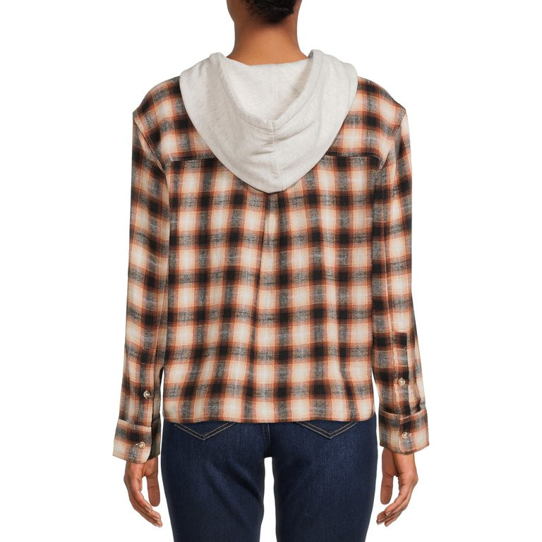 Time And Tru Women's Crop Hooded Flannel | Walmart (US)
