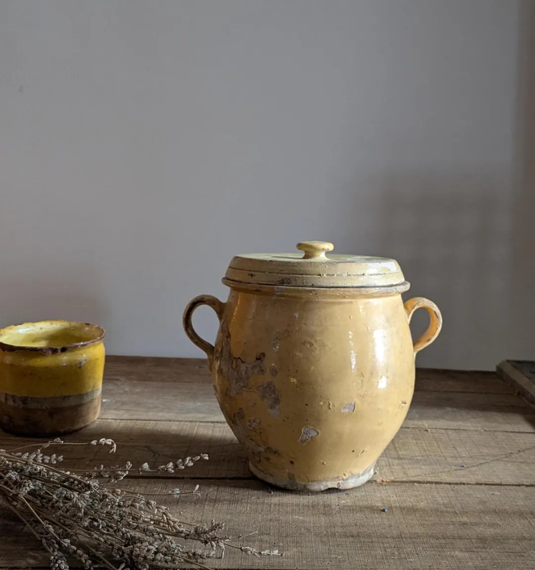 Antique French Yellow Glazed Pot, 19th Century Pottery - Etsy | Etsy (US)