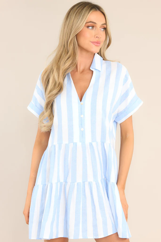 Flying High Light Blue & White Striped Mini Dress | Red Dress 