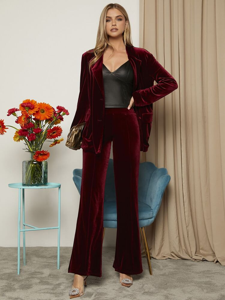 SHEIN BAE Solid Velvet Pants | SHEIN