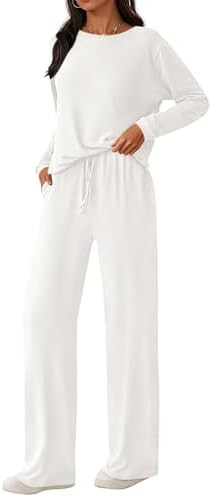 PRETTYGARDEN Womens 2 Pieces Lounge Sets Crewneck Long Sleeve Wide Leg Drawstring Pants Tracksuit... | Amazon (US)