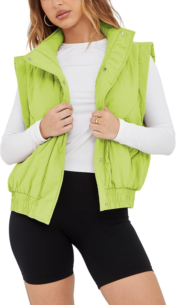 Athlisan Womens Cropped Puffer Vest Stand Collar Sleeveless Padded Gilet Vest with Pockets | Amazon (US)