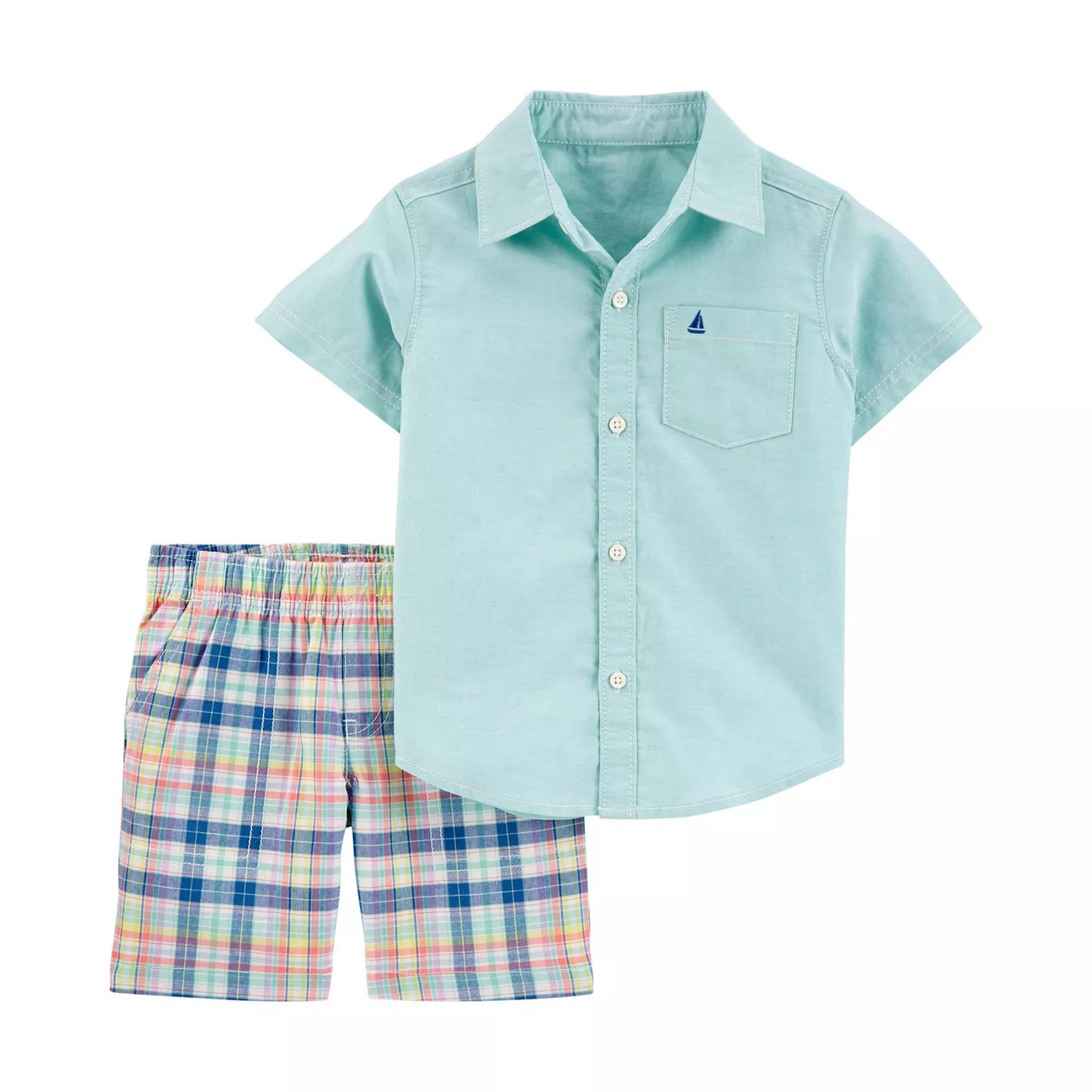Baby Boy Carter's 2 Piece Oxford Button-Front Shirt & Plaid Shorts Set, Infant Boy's, Size: 18 Month | Kohl's