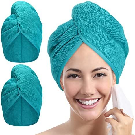 YoulerTex Microfiber Hair Towel Wrap - 2Pack Hair Head Drying Turban Curly Fast Absorbent Dry Anti F | Amazon (US)