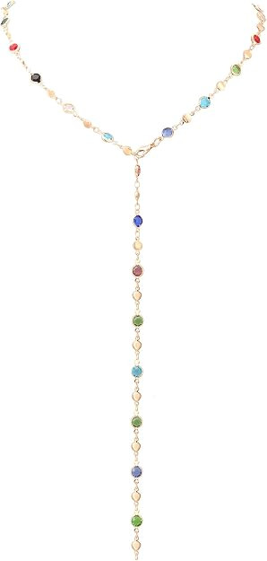KURTCB Rhinestone Necklace for Women Boho Long Y Lariat Gold Necklace Stack Colorful Summer Beach... | Amazon (US)