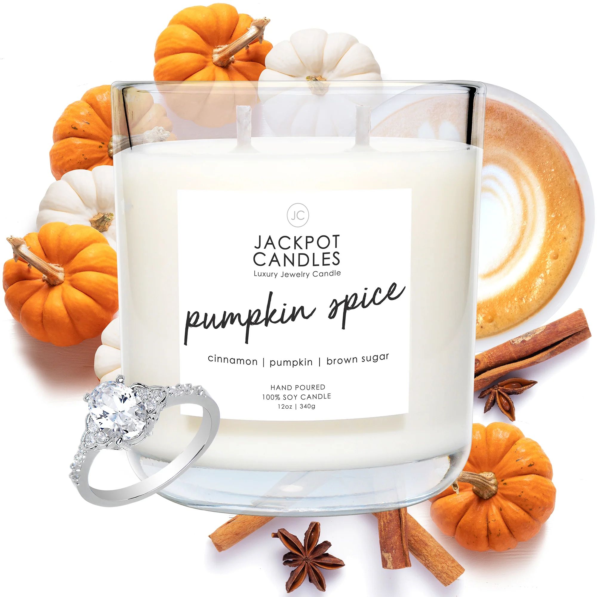 Pumpkin Spice Scented Candle, Jewelry Candle with Ring Inside, Size 10 | Jackpot Candles