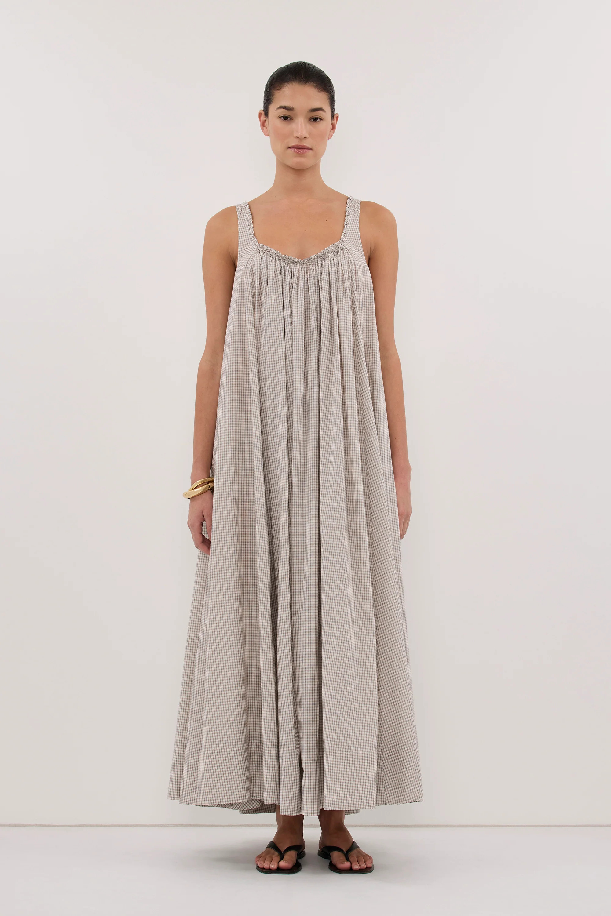 ARABELLA CREAM CHECK MIDI DRESS | DISSH