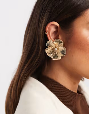 Accessorize bianca statement flower stud earrings in gold | ASOS (Global)
