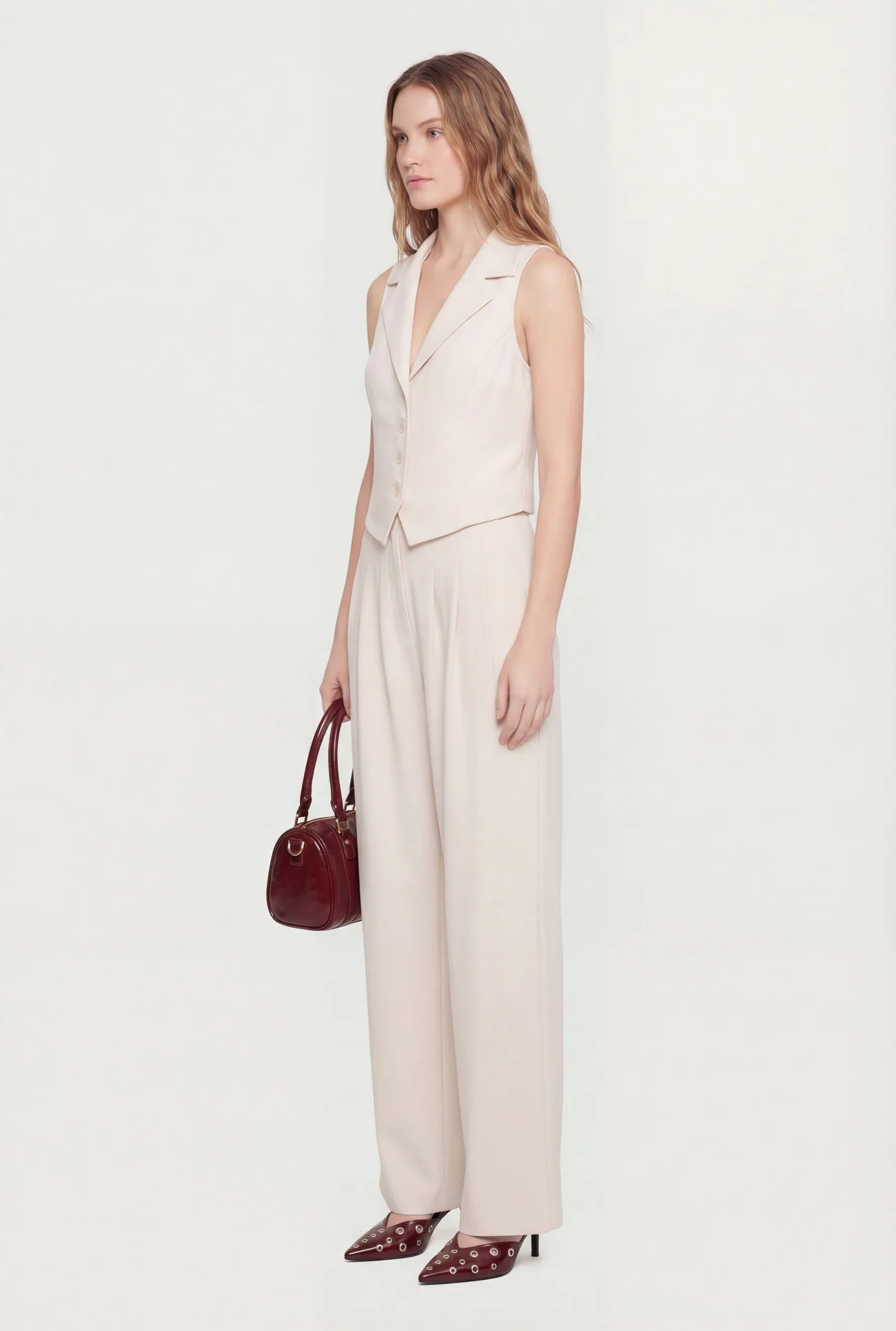 Solid Crepe Knit Pleated Wide Leg Palazzo Pants | Rainbow Shops